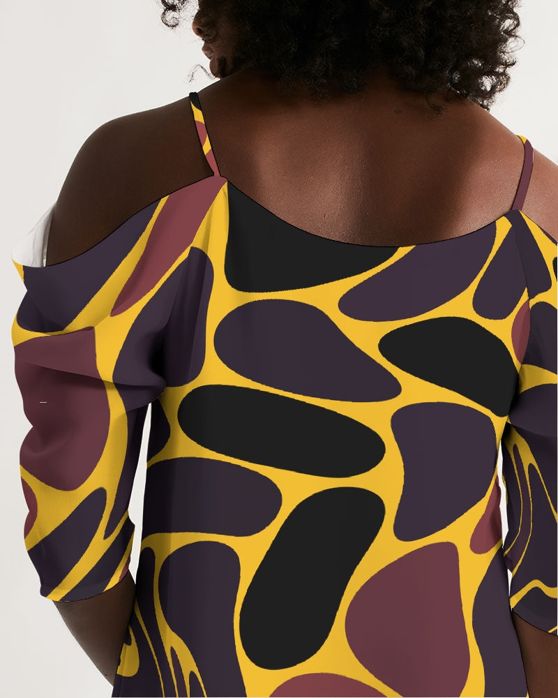 Alien Leopard - Yellow Women's Open Shoulder A-Line Dress