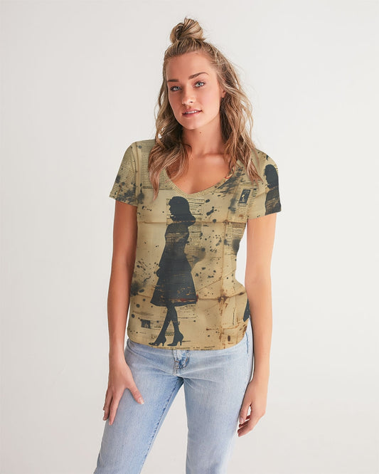 Front Page Women's All-Over Print V-Neck Tee