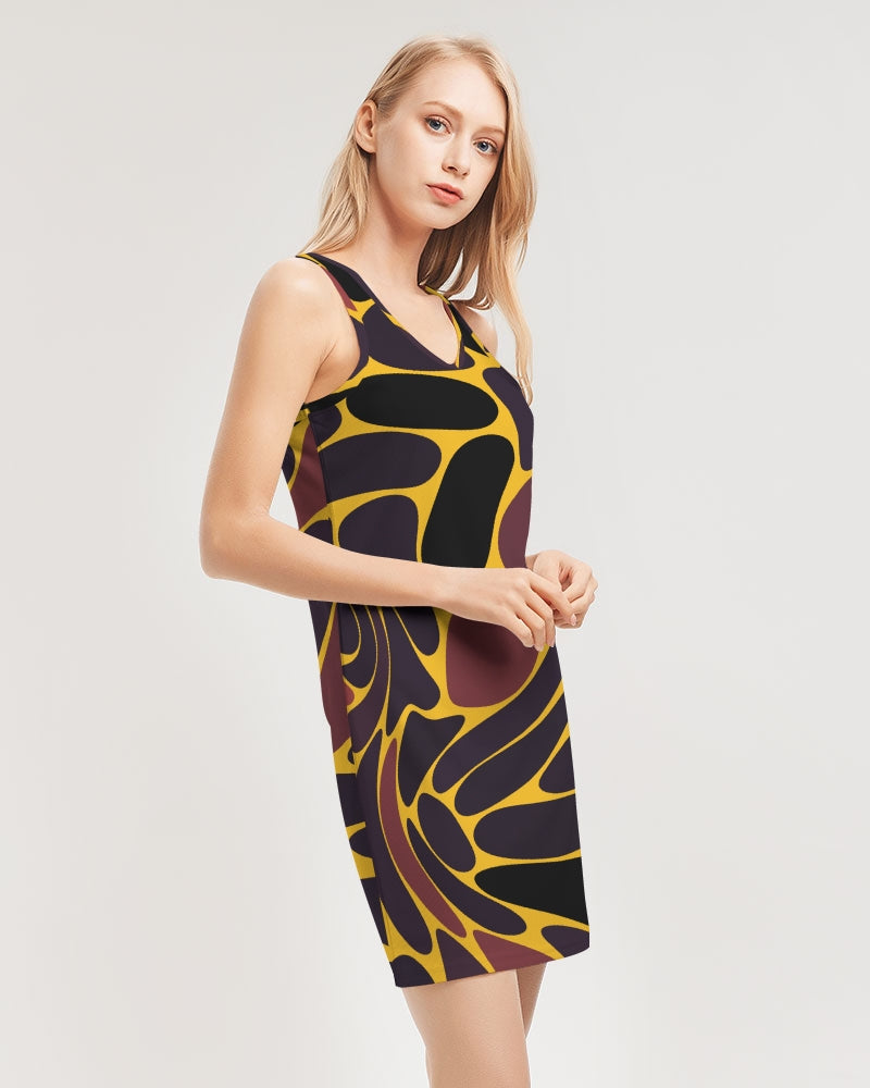 Alien Leopard - Yellow Women's Rib Knit V Neck Mini Dress