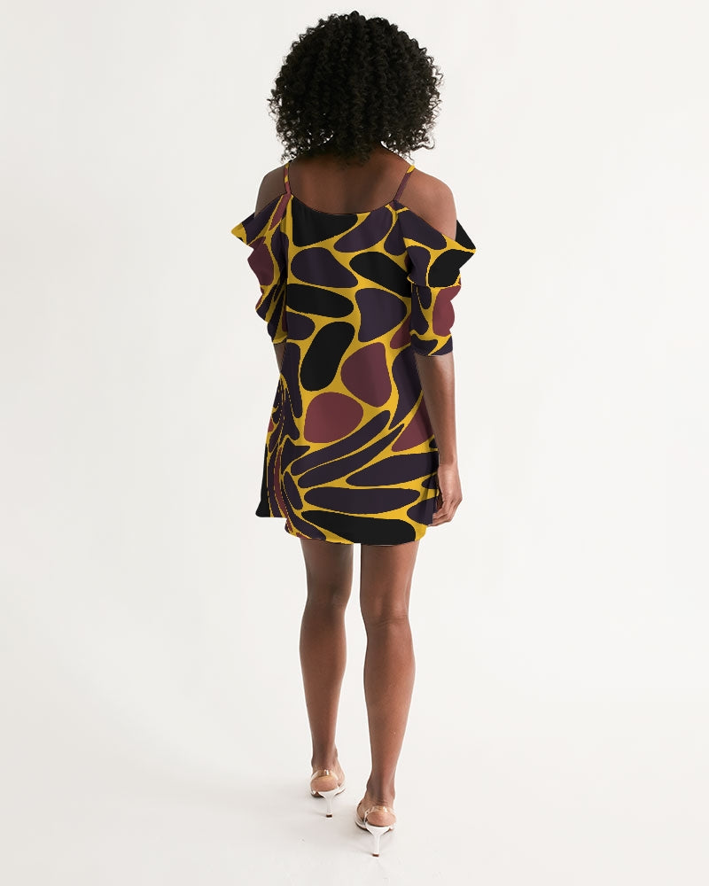 Alien Leopard - Yellow Women's Open Shoulder A-Line Dress